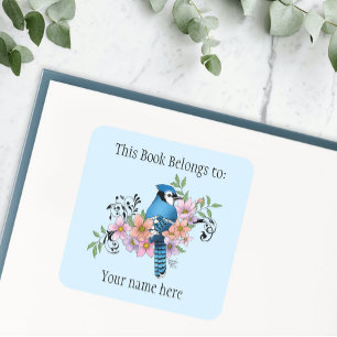 Blue Jay Spring Blumen Buchzeichen Quadratischer Aufkleber