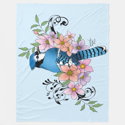 Blue Jay Spring Blumen Fleecedecke (Vorderseite)