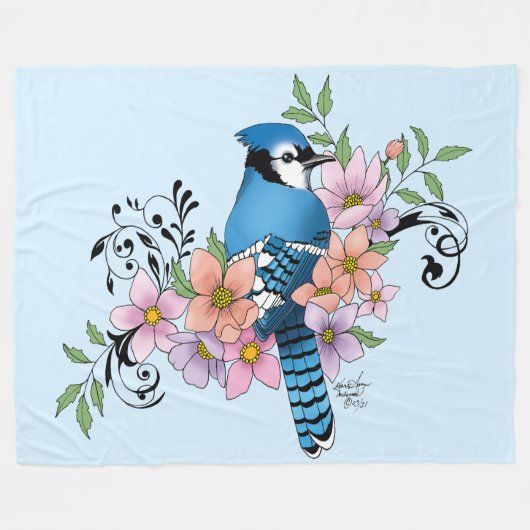Blue Jay Spring Blumen Fleecedecke (Vorderseite (Horizontal))