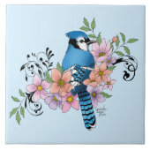 Blue Jay Spring Blumen Fliese (Vorderseite)