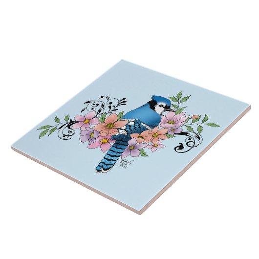 Blue Jay Spring Blumen Fliese (Seite)