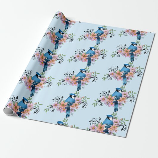 Blue Jay Spring Blumen Geschenkpapier (Ungerollt)