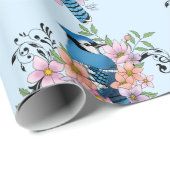Blue Jay Spring Blumen Geschenkpapier (Rolleneckpunkt)