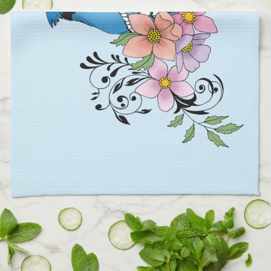 Blue Jay Spring Blumen Geschirrtuch (Gefaltet)