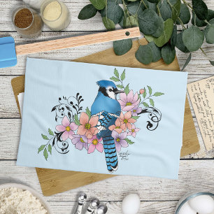Blue Jay Spring Blumen Geschirrtuch