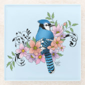 Blue Jay Spring Blumen Glasuntersetzer (Vorderseite)