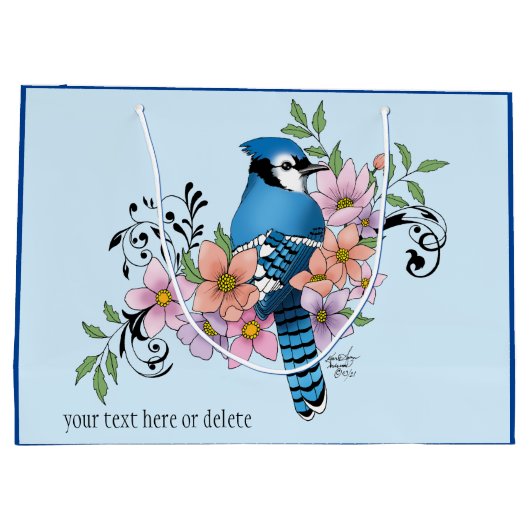 Blue Jay Spring Blumen Große Geschenktüte (Rückseite)