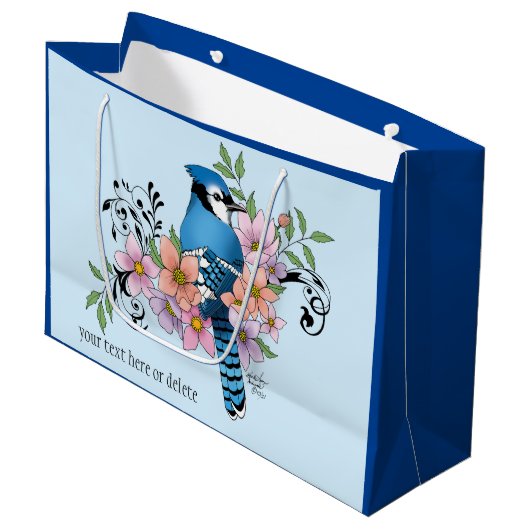 Blue Jay Spring Blumen Große Geschenktüte (Vorderseite Schrägansicht)