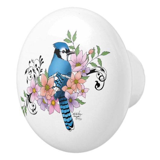 Blue Jay Spring Blumen Keramikknauf (Rechts)