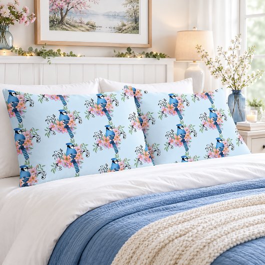 Blue Jay Spring Blumen Kissenbezug