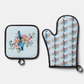 Blue Jay Spring Blumen Ofenhandschuh & Topflappen-Set (Vorderseite)