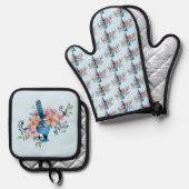 Blue Jay Spring Blumen Ofenhandschuh & Topflappen-Set (Vorderseite/Rückseite)