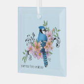 Blue Jay Spring Blumen Ornament Aus Glas (Vorderseite links)