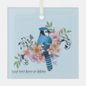 Blue Jay Spring Blumen Ornament Aus Glas (Vorderseite)