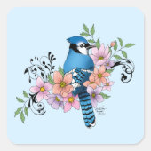 Blue Jay Spring Blumen Quadratischer Aufkleber (Vorderseite)