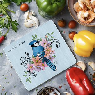 Blue Jay Spring Blumen Schneidebrett