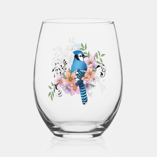 Blue Jay Spring Blumen Weinglas Ohne Stiel (Vorderseite)