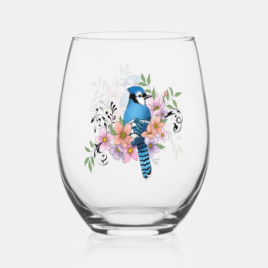 Blue Jay Spring Blumen Weinglas Ohne Stiel (Rückseite)