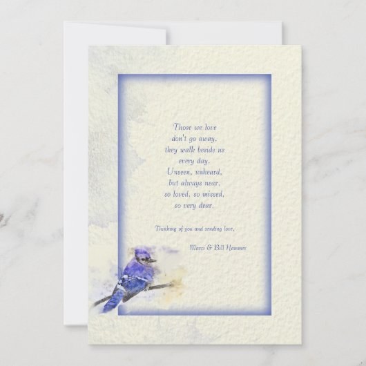 Blue Jay Sympathy Card Einladung (Vorderseite)