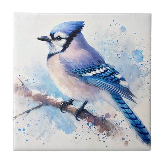 Blue Jay Watercolor Art Fliese (Vorderseite)