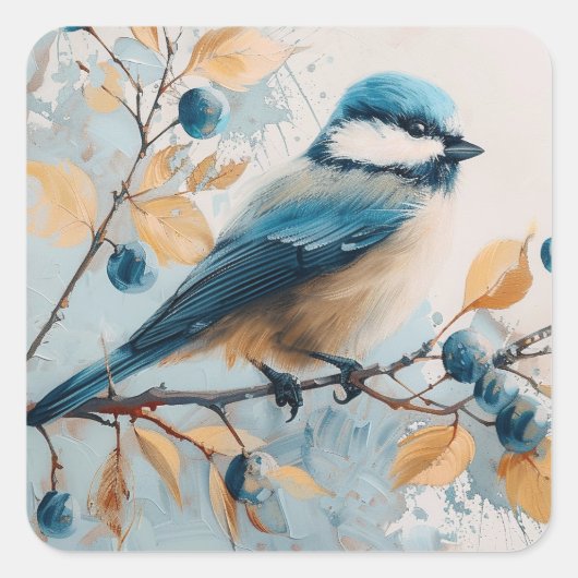 Blue Jay Watercolor Art Quadratischer Aufkleber (Vorderseite)