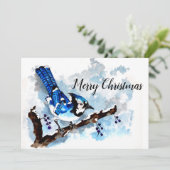 Blue Jay Winter Feiertagskarte (Stehend Vorderseite)