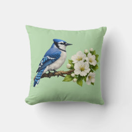 Blue Jay with White Blossoms Kissen