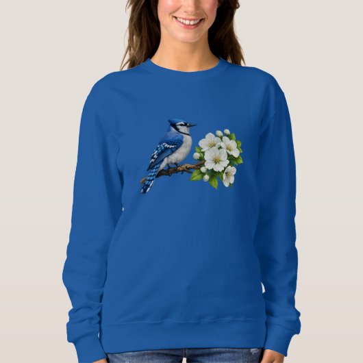 Blue Jay with White Blossoms Sweatshirt (Vorderseite)