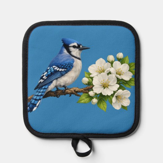 Blue Jay with White Blossoms Topflappen (Vorderseite)