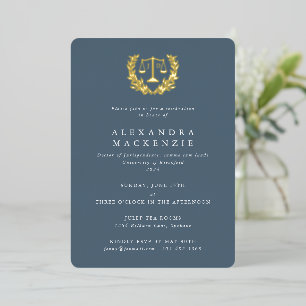 Blue JD Law Scales+Laurel Wreath Graduation Party Folieneinladung