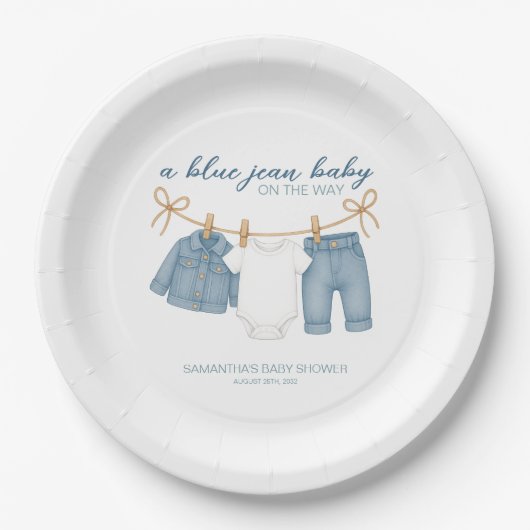 Blue Jean Baby auf dem Weg Baby Dusche Pappteller (Vorderseite)