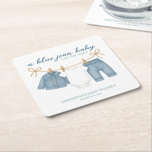 Blue Jean Baby auf dem Weg Baby Dusche Rechteckiger Pappuntersetzer