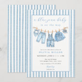 Blue Jean Baby Baby Shower Clothesline Denim Einladung (Vorne/Hinten)