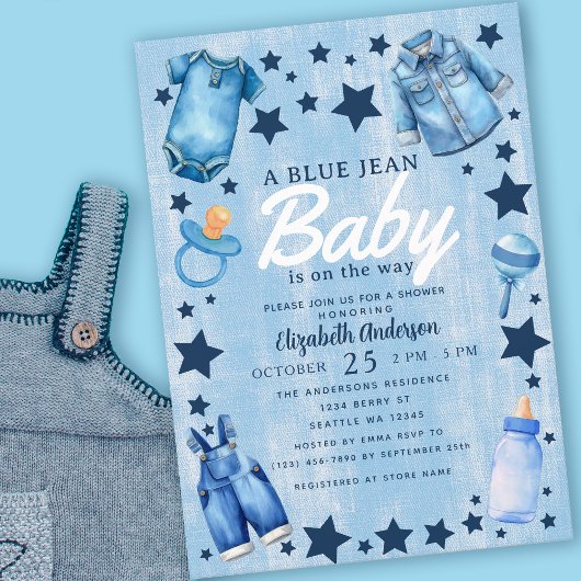 Blue Jean Baby Boy Baby Shower Invitation Einladung