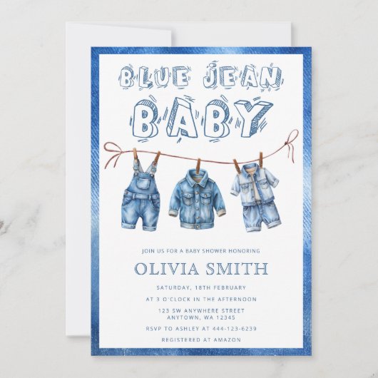 Blue Jean Baby Boy Shower Einladung (Vorderseite)