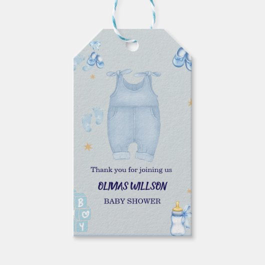 Blue jean Baby denim Baby Dusche Einladung Geschenkanhänger (Vorderseite)