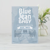 Blue Jean Baby Denim Baby Shower Einladung (Stehend Vorderseite)