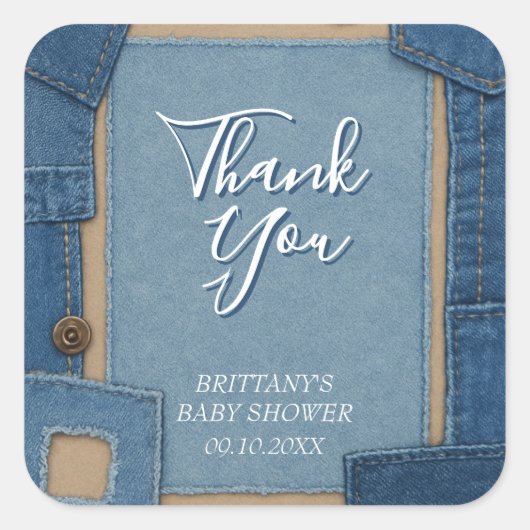 Blue Jean Baby Denim Baby Shower Quadratischer Aufkleber (Vorderseite)