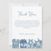 Blue Jean Baby Denim Jumpsuit Baby Shower Dankeskarte (Vorderseite)