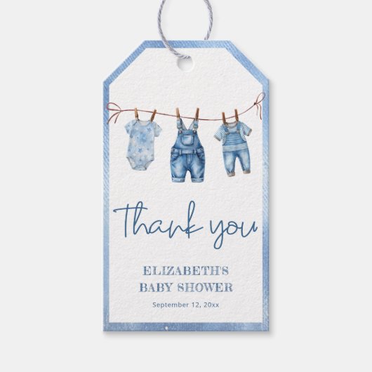 Blue Jean Baby Denim Modern Baby Dusche Vielen Dan Geschenkanhänger (Vorderseite)