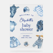 Blue Jean Baby Denim Themed Baby Dusche Empfang Acrylschild (Vorderseite)