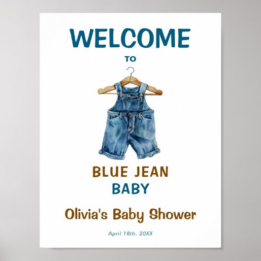 Blue Jean Baby Dusche Begrüßungszeichen Poster (Vorne)