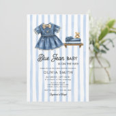 Blue Jean Baby Girl Denim Baby Shower Invitation Einladung (Stehend Vorderseite)
