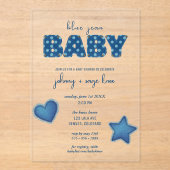 Blue Jean Baby | Moderne Babydusche | Patchwork Acryleinladungen (Vorderseite)