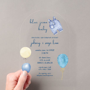 Blue Jean Baby Moderne Babyparty Ballonbogen Acryleinladungen