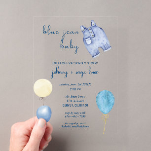 Blue Jean Baby Moderne Babyparty Ballons Acryleinladungen
