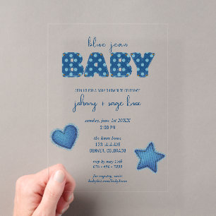 Blue Jean Baby Moderne Babyparty Patchwork Acryleinladungen
