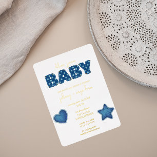 Blue Jean Baby Moderne Babyparty Patchwork Folieneinladung