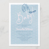 Blue Jean Baby Pink Dots Denim Girl Baby Shower Einladung (Vorderseite)