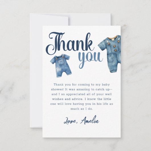 Blue Jean Baby Shower Boy Denim Dankeskarte (Vorderseite)